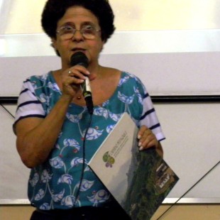 Maria Emília Pacheco, da FASE, apresentou o caderno pedagógico. (Foto: FASE)